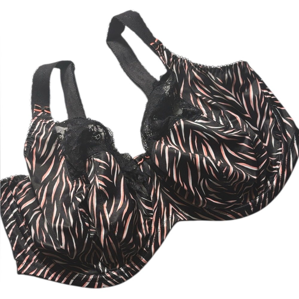 NWOT Elomi Black and Pink Zebra Print Highly Supportive Bra | 34K